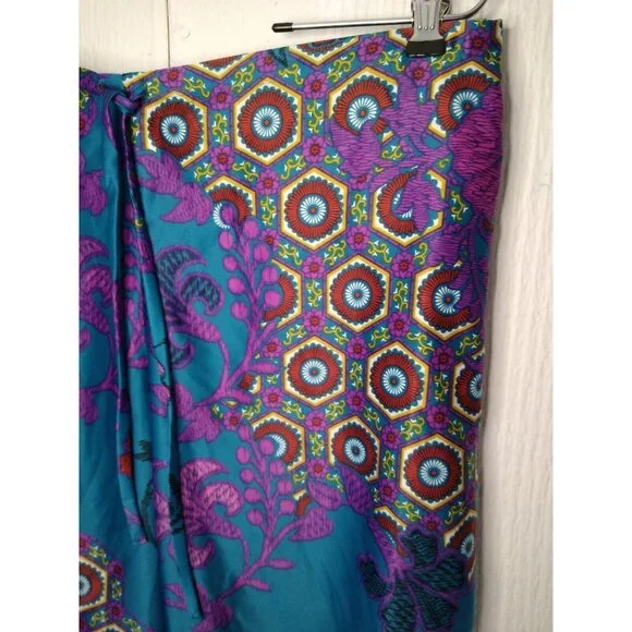 Natori Floral Pajama Pants Womens S Teal Silky Sleep Lounge Wear Cropped Pull On - Picture 2 of 9